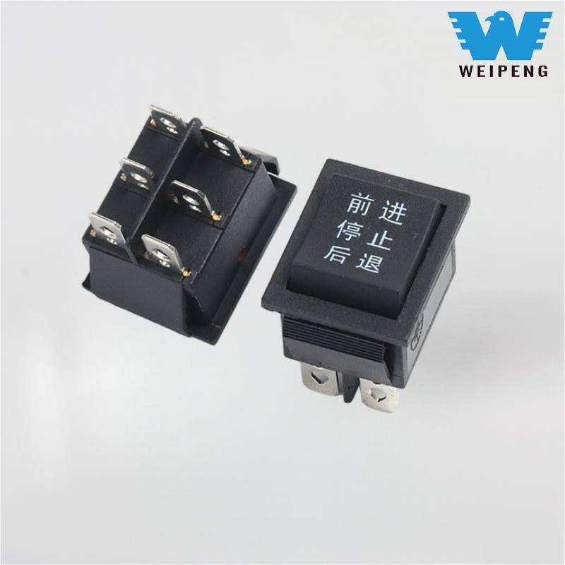 KCD4 কালো 31*25mm 6-পিন 3-পজিশন 16A 250V রকার সুইচ